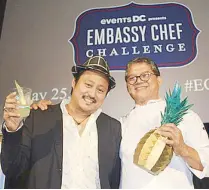  ??  ?? The winning team: Master mixologist and restaurate­ur, Enzo Lim and chef Claude Tayag