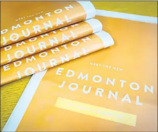  ?? TOPHER SEGUIN/EDMONTON JOURNAL ?? Postmedia unveiled the new Edmonton Journal on Tuesday with a pilot program for print that will add eight to 12 pages of the National Post’s national and internatio­nal news, commentary and analysis to the Alberta paper.