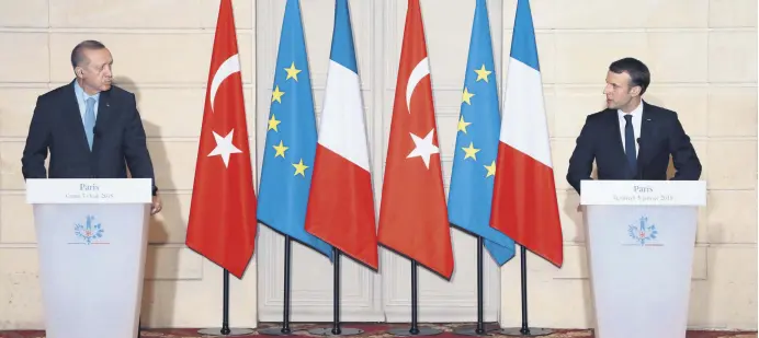  ??  ?? President Recep Tayyip Erdoğan and French President Emmanuel Macron hold a joint news conference at the Elysee Palace in Paris, France, Jan. 5, 2018.