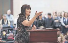  ??  ?? At the Statehouse, Noelle Geno, 36, of Gahanna, describes the abortion she had when she was 20 and her subsequent journey to the anti-abortion movement and God.