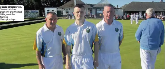  ??  ?? Team of three Andy Stewart, Michael Docherty and Michael O’Hagan at the National Championsh­ips