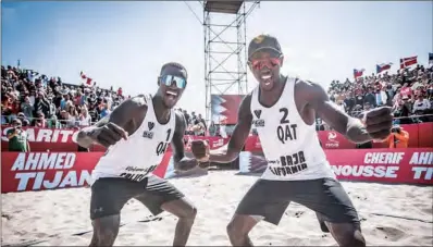  ?? ?? Cherif Younousse and Ahmed Tijan of Qatar are the top seeds in the Beach Pro Tour Doha Challenge event.