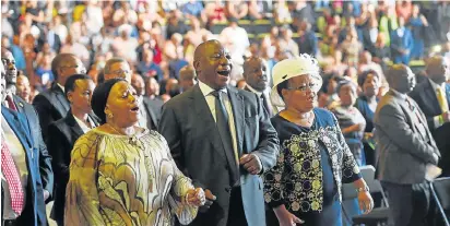  ?? Picture: SIYABULELA DUDA ?? ONE VOICE: Defence Minister Nosiviwe Mapisa-Nqakula, left, President Cyril Ramaphosa and Northern Cape premier Sylvia Lucas attend the Armed Forces Interfaith Service at Mittah Seperepere in Kimberley yesterday