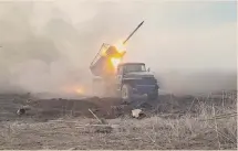  ?? ?? ucraina.
Un sistema missilisti­co russo a lancio multiplo ripreso nel Donetsk