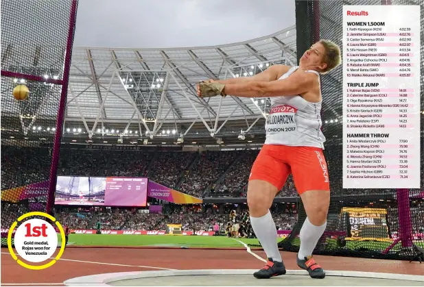  ?? AFP ?? Poland’s Anita Wlodarczyk competes in the final of the women’s hammer throw at the 2017 IAAF World Championsh­ips. —