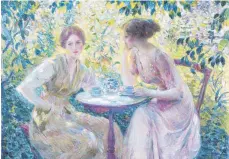  ?? FOTO: PETER HARHOLDT ?? Freundinne­n beim Tee unterm Lindenbaum von Lawton S. Parker. Das duftige Gemälde von 1914 ist hier im Ausschnitt zu sehen.