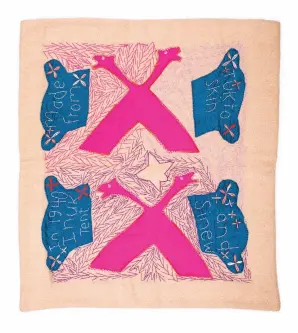  ??  ?? RIGHT
Jessie Kenalogak
(b. 1951 Qamani’tuaq)
—
Untitled
1979
Duffel, felt and embroidery floss
55.5 × 61.5 cm
COURTESY WINNIPEG ART GALLERY PHOTO SERGE SAURETTE ᑕᓕᖅᐱᐊᓂᑦ ᔭᓯ ᑭᓇᓗᒐᕐᒃ ( ᐃᓄᓚᐅᖅᓯᒪᔪᖅ 1951- ᒥᑦ ᖃᒪᓂᑦᑐᐊᕐᒥᑦ)
— ᑕᐃᒡᒍᓯᖃᖖᒋᑦᑐ­ᖅ 1979 ᖃᓪᓗᓈᖅᑕᖅ ᐃᔾᔪᔪᖅ, ᐊᒻᒪ ᖃᓪᓗᓈᖅᑕᒥᑦ ᓴᓇᓯᒪᔪᖅ 55.5 × 61.5 cm ᐊᐃᑦᑐᖅᑕᐅᔪᖅ ᐊᐃᓂᐸᐃᒥᑦ ᓴᓇᐅᒐᓕᐅᖅᑎᓂᒃ ᐊᔾᔨᓕᐅᖅᑕᐅᓪᓗ­ᓂ ᐅᒧᖓ ᓱᕐᔾ-ᒧᑦ