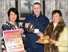  ?? Photo by Michelle Cooper Galvin ?? Paula Kavanagh, Dave McCarthy and Joan Buckley launching the Annual Friends of the Children of Chernobyl Coffee Morning which will be held on February 7 in the Killarney Golf and Fishing Club, Killarney.