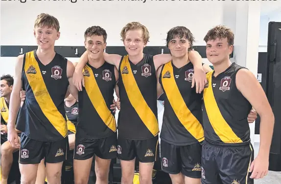  ?? Picture: Supplied ?? Tweed Coast Tigers players Tom Arthur, Angus Lindsay, Tex Mikkelson, Matt Ryan, Marcus Hurdley waited nearly three years to record a win as a team.