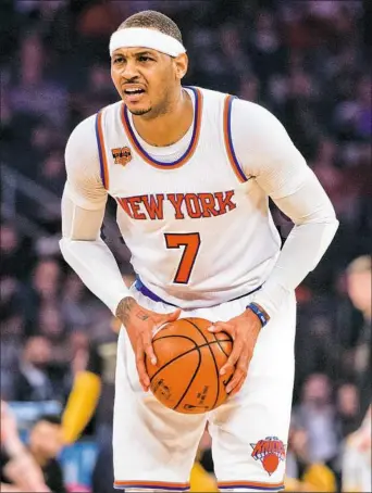  ?? Ben Solomon/The New York Times ?? Times in New York are so trying that superstar Carmelo Anthony might waive his no-trade clause before the NBA trade deadline Thursday just to get away from the Knicks.