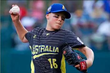  ?? PHOTO ?? Australia pitcher Harrison Wheeldon delivers in the first inning of an Internatio­nal eliminatio­n baseball game against the Dominican Republic at the Little League World Series tournament in South Williamspo­rt, Pa., on Saturday. AP