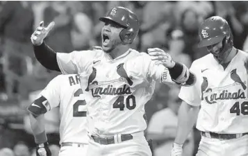  ?? JEFF ROBERSON AP ?? St. Louis’ Willson Contreras (40) celebrates after hitting his second three-run home run on Thursday.