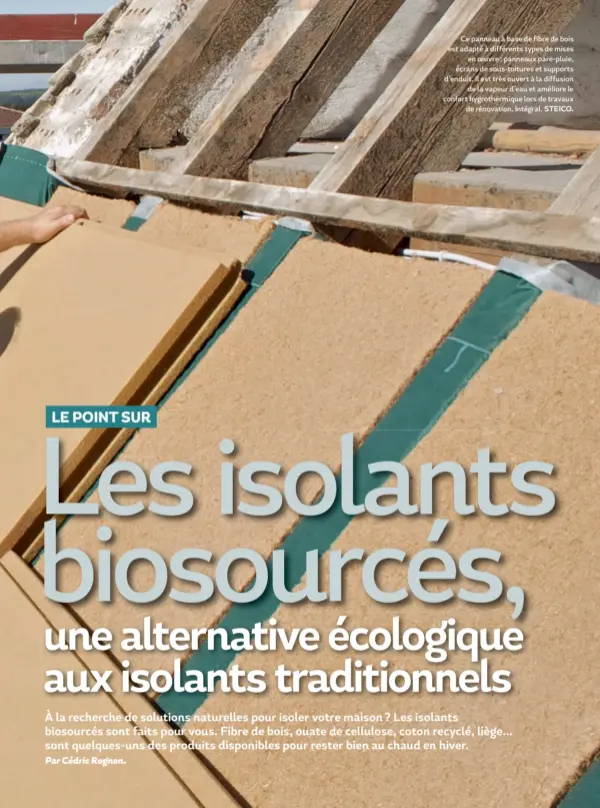  ?? STEICO. ?? Ce panneau à base de fibre de bois est adapté à différents types de mises en oeuvre : panneaux pare-pluie, écrans de sous-toitures et supports d’enduit. Il est très ouvert à la diffusion de la vapeur d’eau et améliore le confort hygrotherm­ique lors de travaux de rénovation. Intégral.