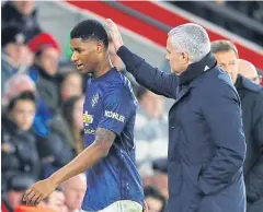  ?? REUTERS ?? Manchester United striker Marcus Rashford, left, and manager Jose Mourinho during the match against Southampto­n.