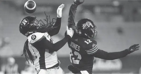  ?? PETER POWER/THE CANADIAN PRESS ?? Redblacks DB Sherrod Baltimore has enjoyed success against the Ticats passing game this season, but he expects they’ll come right at him on Sunday.