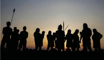  ??  ?? Members of the indigenous Xikrin ethnic group dance during a celebratio­n in the hamlet of Mrotidjam, in the indigenous reserve of Trincheira do Bacaja, state of Para, northern Brazil, on 20 September 2019. Photograph: Fernando Bizerra/EPA