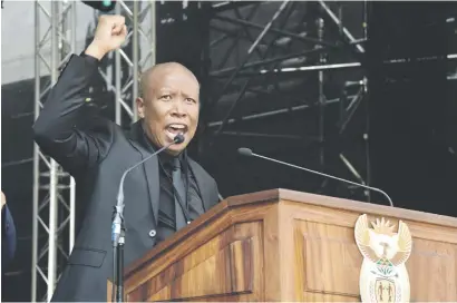  ?? Picture: GCIS ?? WE SEE YOU ... EFF leader Julius Malema speaks at the funeral service of Winnie Madikizela-Mandela at the Orlando Stadium in Soweto on Saturday.