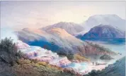  ??  ?? Buried: A painting of the Pink and White Terraces, which disappeare­d in 1886.