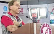  ?? VASHA HUNT/AP FILE ?? Alabama football coach Nick Saban admits UCF’s undefeated season is an accomplish­ment, but says they didn’t earn the championsh­ip title on the field.