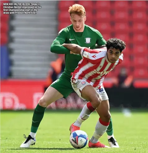  ??  ?? NEW KID ON THE BLOCK: Stoke’s Christian Norton impressed on his first Championsh­ip start in the draw with Preston North End.