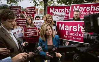  ?? Drew Angerer - 31.out.18/AFP ?? A republican­a Marsha Blackburn, que tenta o Senado pelo Tennessee