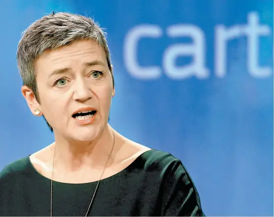  ??  ?? La comisionad­a Margrethe Vestager dio a conocer el fallo desde 2016.