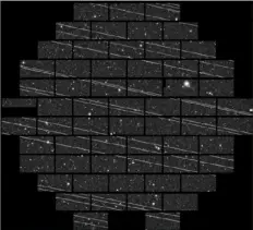  ?? National Optical-Infrared Astronomy Research Laboratory via NYT ?? Streaks left by Starlink satellites are observed by the Blanco 4-meter telescope at the Cerro Tololo Inter-American Observator­y in 2019 in Chile.