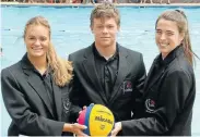  ?? Picture: FREDLIN ADRIAAN ?? BURSTING WITH TALENT: Nelson Mandela Bay schools water polo senior team captains Erin Harty, Luke Butler and Hannah Reid are ready to lead their respective sides to glory when they compete at the SA Schools Water Polo Tournament in December