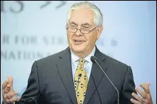  ?? AFP ?? Rex Tillerson speaks on ‘Defining Our Relationsh­ip with India for the Next Century’ in Washington DC on Wednesday.