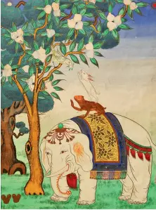  ??  ?? Un thangka représenta­nt quatre animaux de bon augure