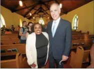  ?? PETE BANNAN - DIGITAL FIRST MEDIA ?? Pulse Nightclub shooting survivor Tiara Parker,with U.S. Sen. Bob Casey, D-Pa., following Casey’s announceme­nt that he has re-introduced the Disarm Hate Act, aimed to keep guns out of the hands of those who have committed criminal acts motivated by hate.