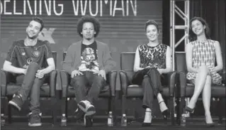  ?? FREDERICK M. BROWN, GETTY ?? Actors Jay Baruchel, Eric Andre, Britt Lower and Katie Findlay of “Man Seeking Woman.”