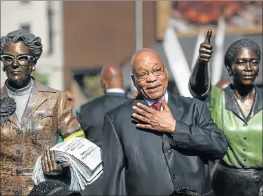  ?? Picture: AFP ?? MARCH TRIBUTE: President Jacob Zuma at the inaugurati­on of the Women’s Living Heritage Monument at Lillian Ngoyi Square, held as part of the Women’s Day activities during which thousands marched to the Union Buildings in Pretoria
