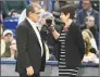  ?? Jessica Hill / AP ?? UConn coach Geno Auriemma talks with Notre Dame coach Muffet McGraw before a game in 2017 in Hartford.