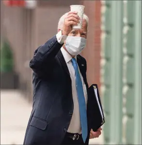  ?? Andrew Harnik / Associated Press ?? Democratic presidenti­al candidate Joe Biden arrives at the Queen Theater for video taping, Thursday, in Wilmington, Del.