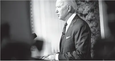  ?? AL DRAGO/THE NEW YORK TIMES ?? President Joe Biden speaks at Thursday at the White House in Washington, D.C.