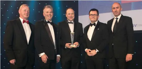  ??  ?? Kevin Nowlan, right, CEO, Hibernia REIT and patron of the DIT Doctorate, presented the Community Benefit Project of the Year Award to, from left, Sean Quirke and Ger Penney of Sisk, Stephen Garvey of Bridgedale and Oaktree Capital’s Justin Bickle