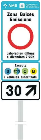  ?? ÀREA METROPOLIT­ANA DE BARCELONA ?? Modelo de señales que se instalarán en las entradas a las rondas