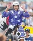  ??  ?? Hugh Bowman in the Star Thoroughbr­eds silks. Picture: GETTY