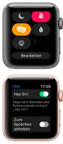  ??  ?? Die Icons im Kontrollze­ntrum lassen sich neu anordnen (oberes Bild) und die automatisc­he Siri-Aktivierun­g abschalten.