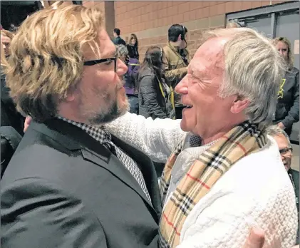  ?? JOHN KOTERBA VIA AP ?? In a Jan. 22, 2017, photo, Jan Lewandowsk­i, right, better known as Jan Lewan, embraces actor and comedian Jack Black at the premiere of ‘The Polka King’ at the Sundance Film Festival in Park City, Utah. Lewandowsk­i’s rise and fall is the subject of...