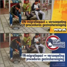  ?? FOTO BELGAONTHE­SPOT ?? Zoek de 3 verschille­n. Vlaams Belang-parlements­lid Filip Dewinter claimde meteen dat hij de auteur had kunnen zijn van de N-VAcampagne.