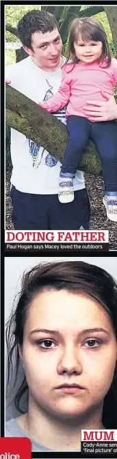  ??  ?? DOTING FATHER Paul Hogan says Macey loved the outdoors MUM Cody-Anne sen ‘final picture’ of