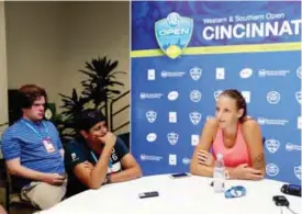  ??  ?? MASON: Karolina Pliskova of Czech Republic fields questions from the media during Day 3 of the Western & Southern Open at the Lindner Family Tennis Center on Monday in Mason, Ohio. — AFP