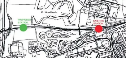  ??  ?? New site The green dot shows where the station could be moved to, with the red dot showing the existing station