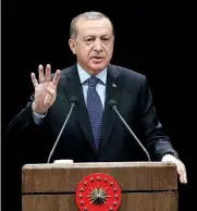  ??  ?? Rapporti tesi con l’Europa. Il presidente turco Recep Tayyp Erdogan