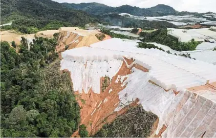  ?? — Photo courtesy of reach ?? Unsafe ground: This aerial shot shows the farm at blue valley where a landslide occurred following continuous rain on Nov 17.