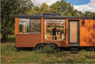  ??  ?? Seth Porges, a journalist, bought his tiny house last February and put it on farmland he rents in the Hudson Valley.