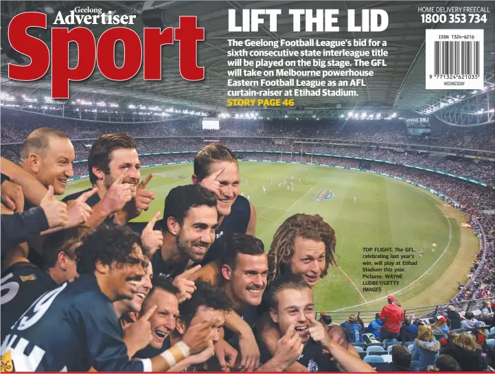  ?? Pictures: WAYNE LUDBEY/GETTY IMAGES ?? TOP FLIGHT: The GFL, celebratin­g last year’s win, will play at Etihad Stadium this year.