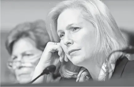  ?? SUSAN WALSH/AP ?? Sen. Kirsten Gillibrand, D-N.Y., criticized Navy Adm. John Richardson at a hearing Thursday for allowing a spokesman to remain on staff after allegation­s that he harassed women at a Christmas party.